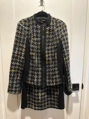 Black Tweed Zip Jacket with Yellow Accent Detailing